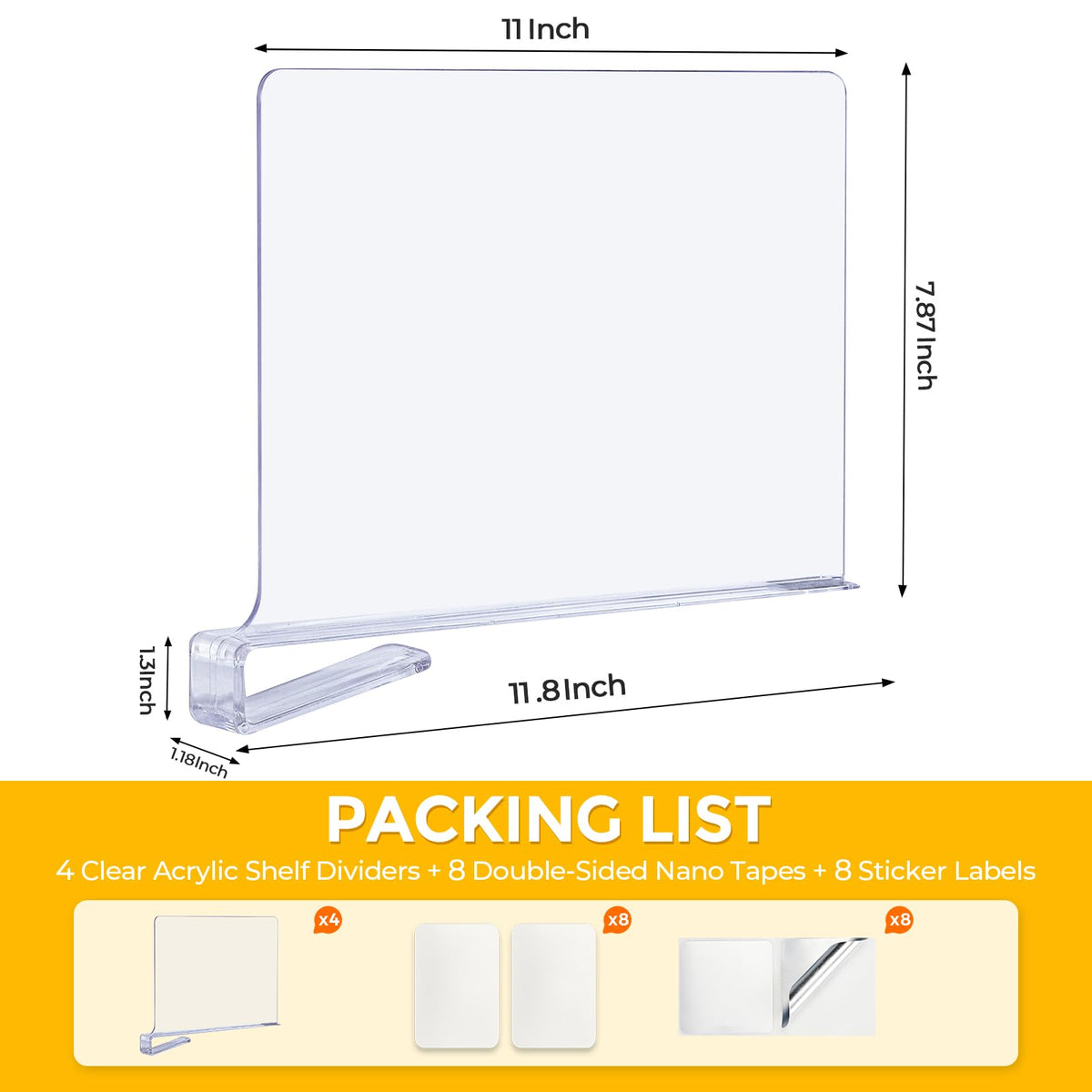 Clear Acrylic Shelf Dividers for Closets Organizer & Storage,8 Pack