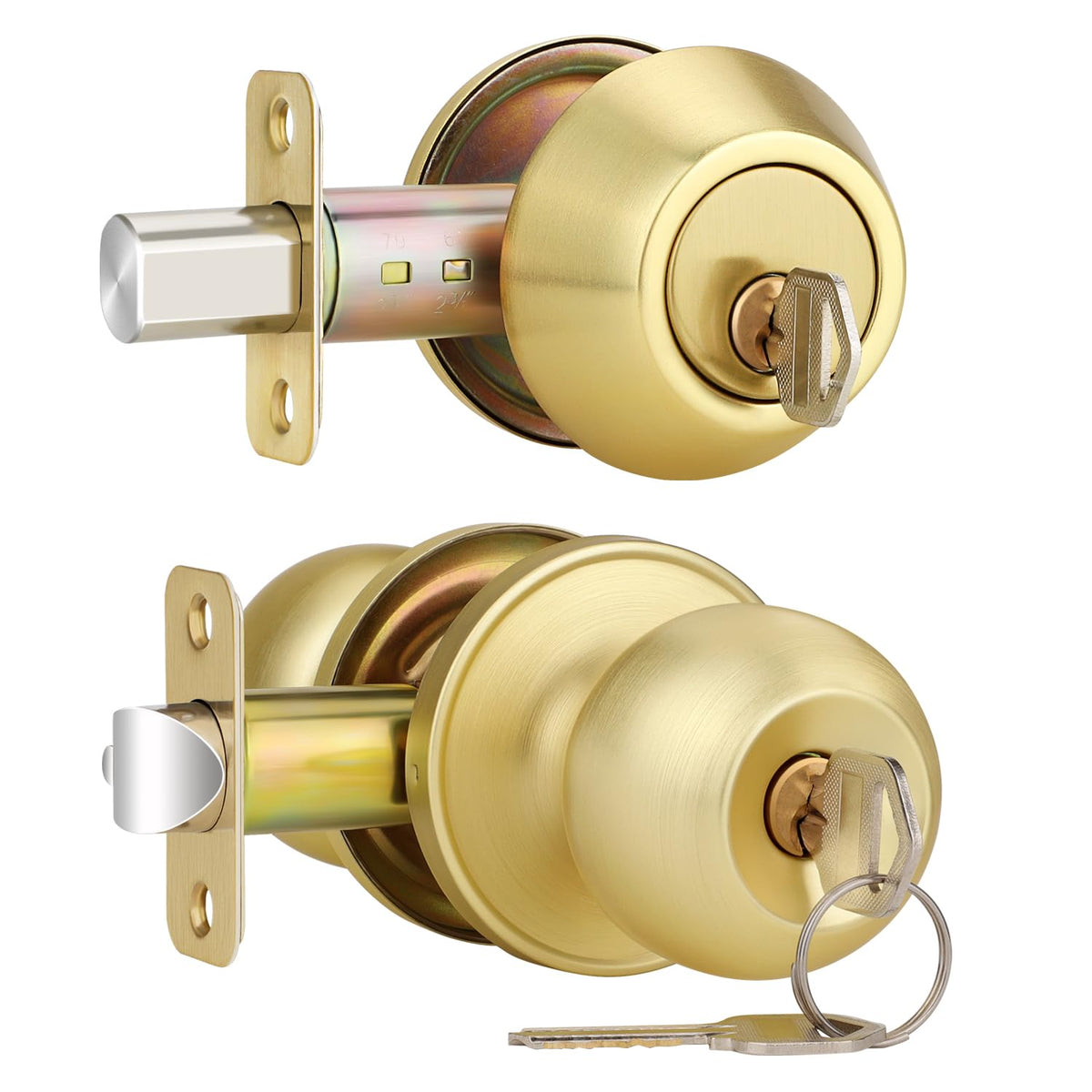 3 Pack Satin Brass Entry Door Locksets with Deadbolt