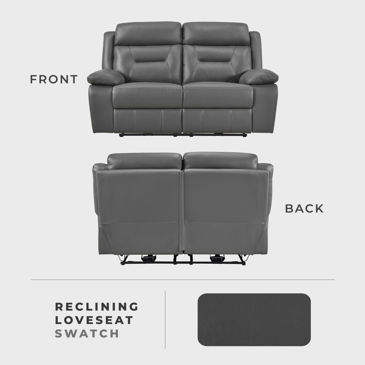 Top Grain Leather Match Power Double Recliner Loveseat, Dark Gray