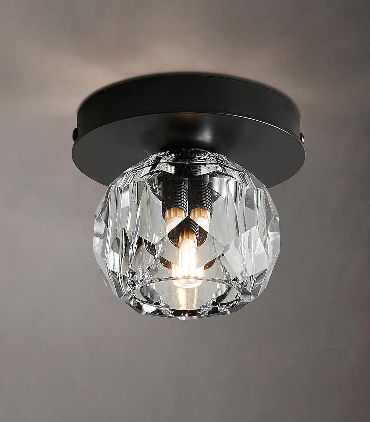 Small Crystal Ceiling Light Fixture,Black Flush Mount Hallway Ceiling light | Modern Matte Black Globe Wall Sconce,K9