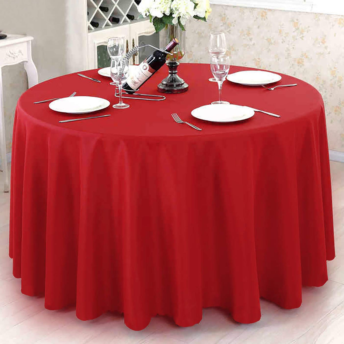 120 Inch Red Tablecloths for Round Tables