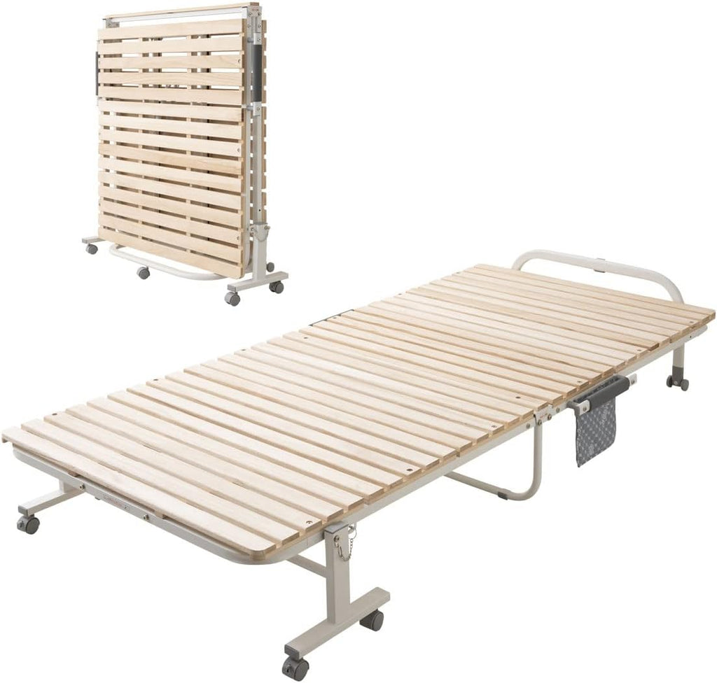 Wooden Slatted Folding Bed Frame, Foldable Rollaway Sturdy Paulownia Japanese Futon Mattress Tatami Natural No