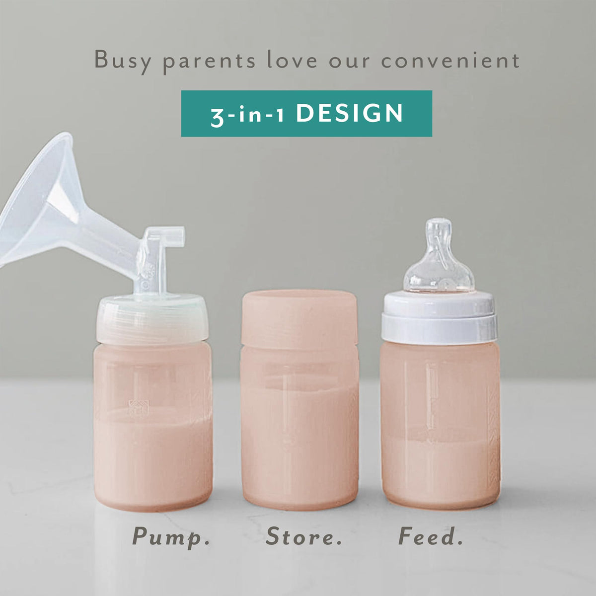 Silicone Breast Milk Storage Bottles | Daycare Approved | 100% Plastic Free Baby Bottle | 3 in 1 Pumping, Storing
