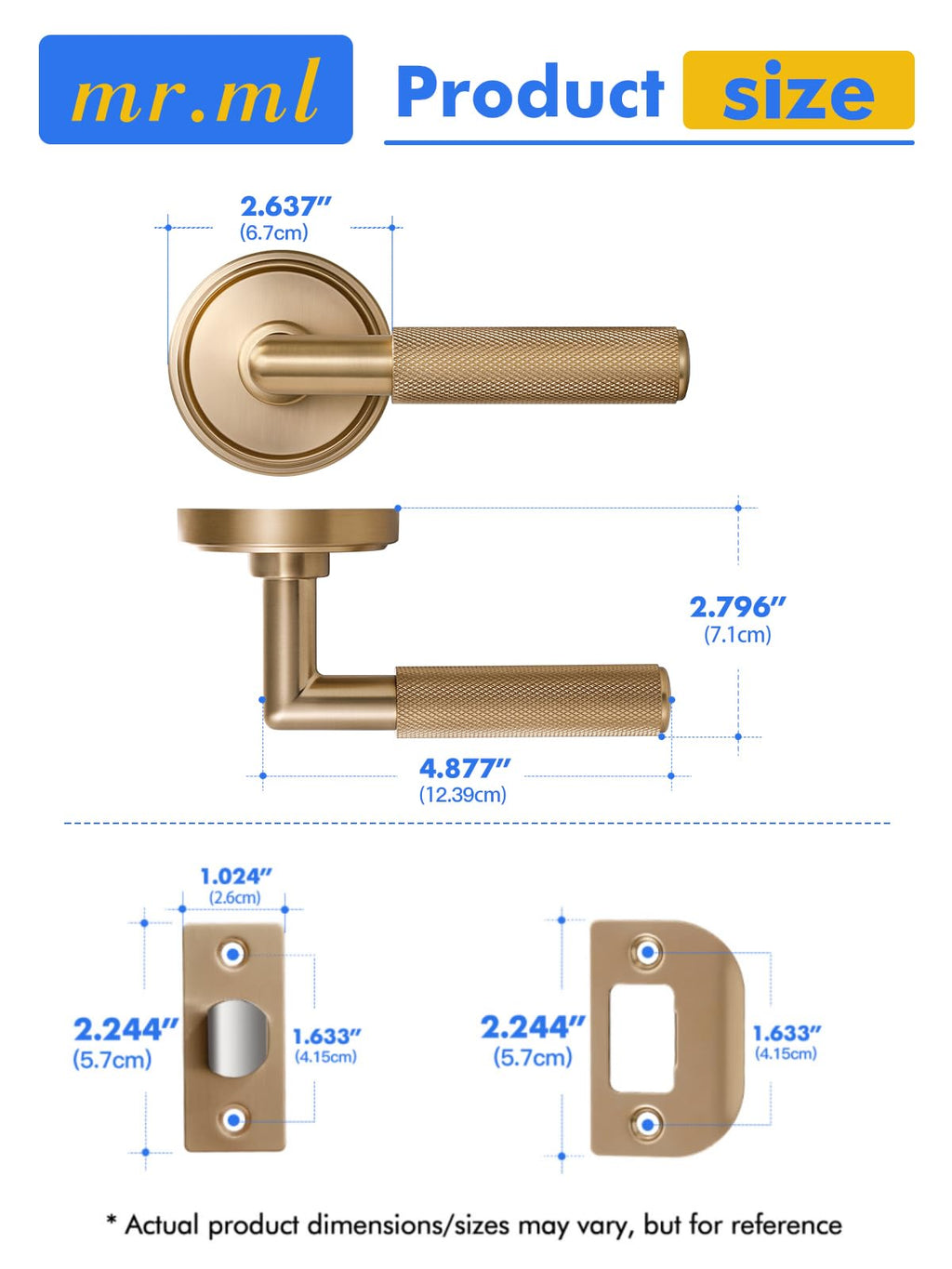 Knurled Door Lever Champagne Bronze Passage Door Handle, 1 Pack