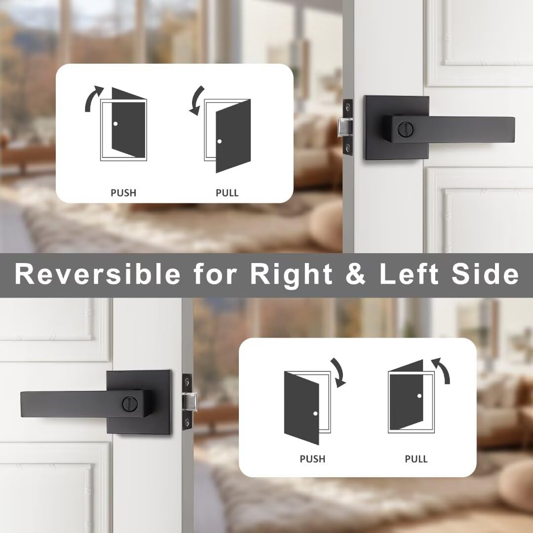 10 Pack Matte Black Privacy Door Lever , Keyless Square Locking Door Handle, Heavy Duty Interior Door Handle