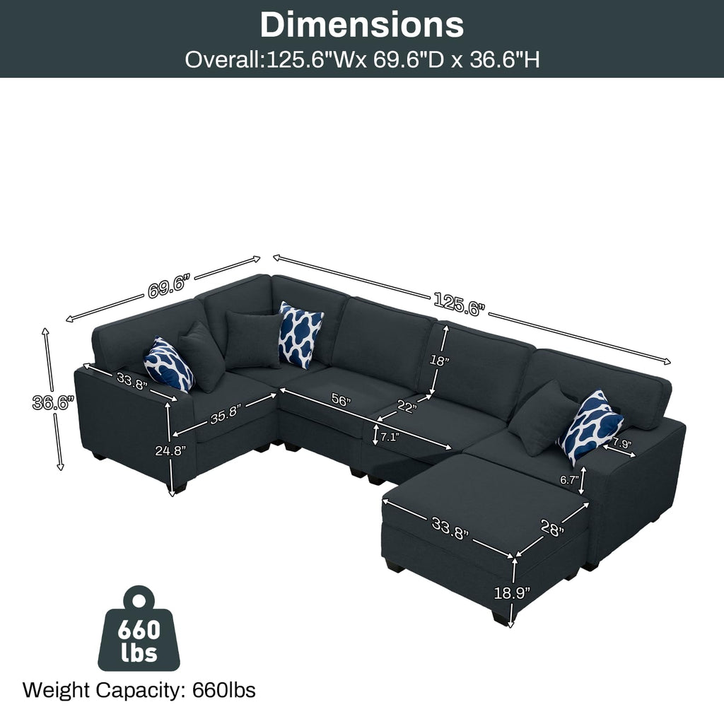 Oversized Modular Sectional Sofa, U/L‐Shaped Reversible Couch with Ottoman, Deep Seat Plush Polyester Sofa
