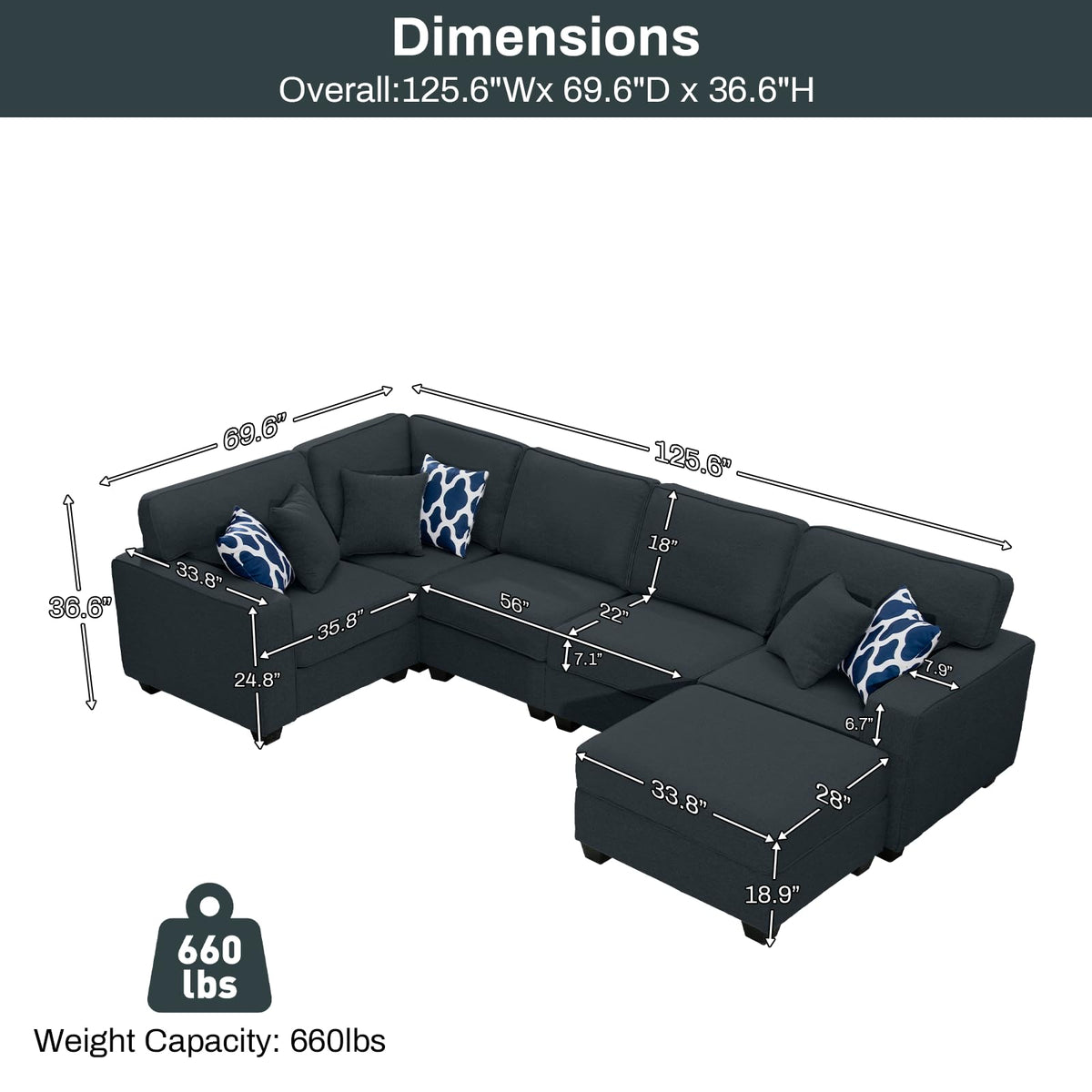 Oversized Modular Sectional Sofa, U/L‐Shaped Reversible Couch with Ottoman, Deep Seat Plush Polyester Sofa