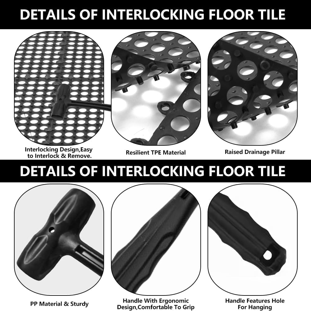 15 Pack Garage Floor Tiles, 12x12 Inch Interlocking Drainage Tiles