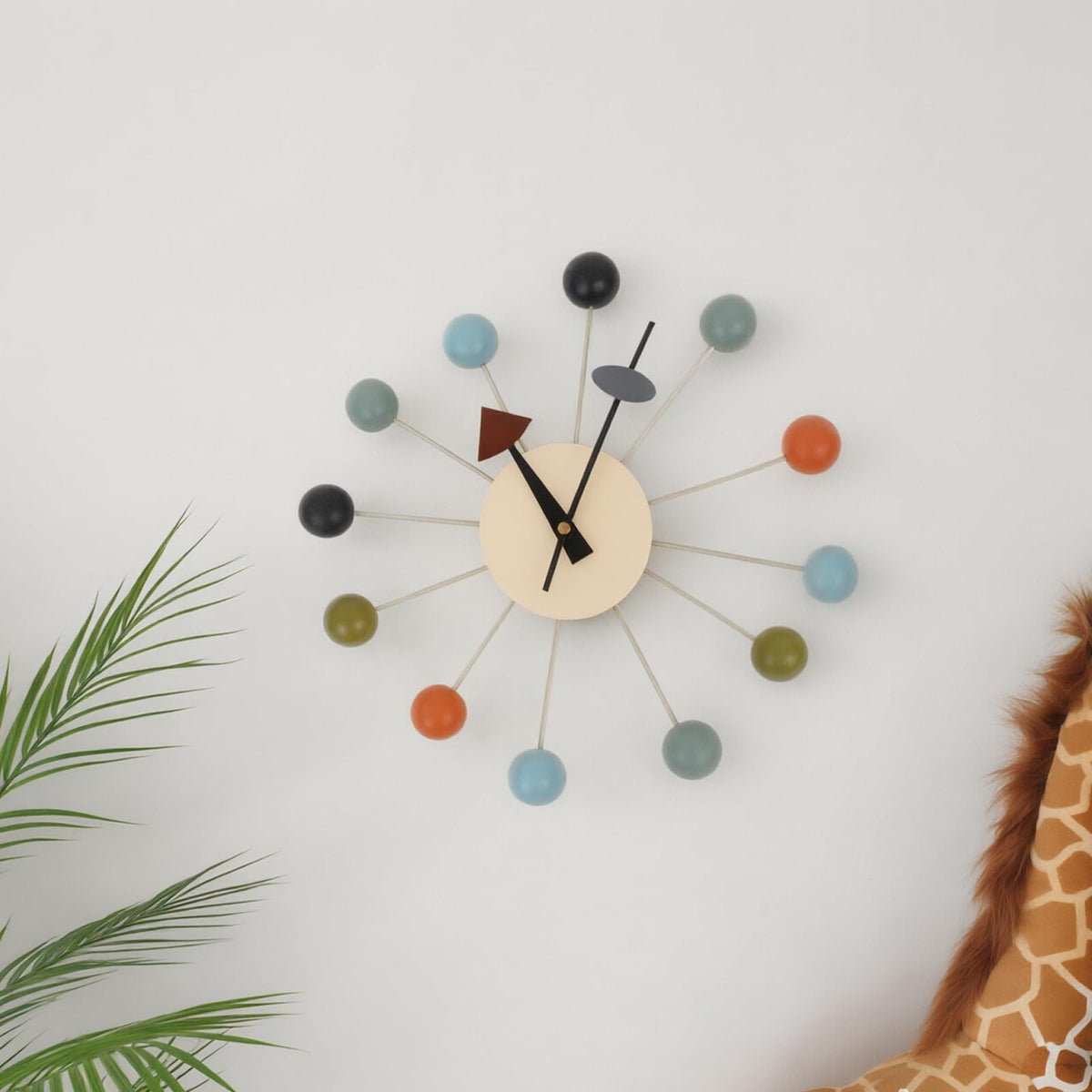 Inspired Nelson Style Modern Mid Century Retro Design Wood Wall Ball Clock Multicolor