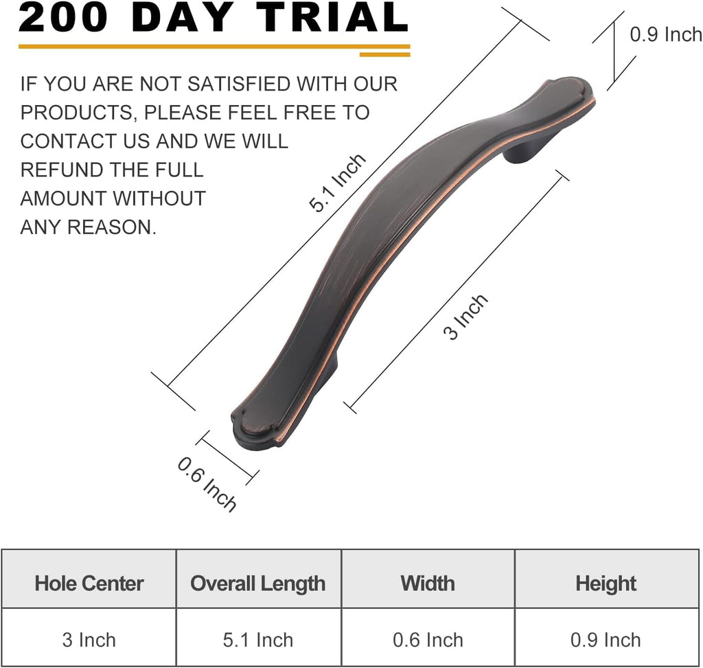 6 Pack Oil Rubbed Bronze Kitchen Cabinet Handles Cabinet Pulls 3 inch Hole Center Cabinet Hardware Drawer Handles for