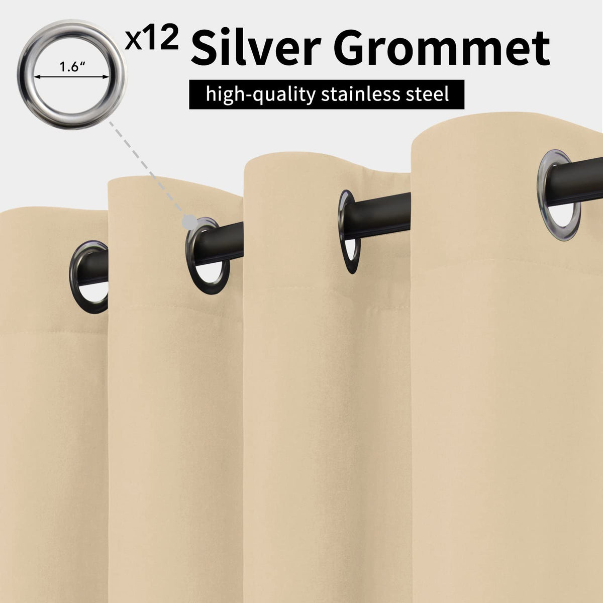 Outdoor Curtains 1 Panel, 110x120 inch, Beige