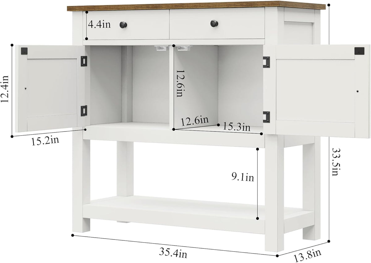 Farmhouse Console Table with 2-Door Cabinet & 2 Drawers, Coffee Bar, Entryway Table with Storage Shelf