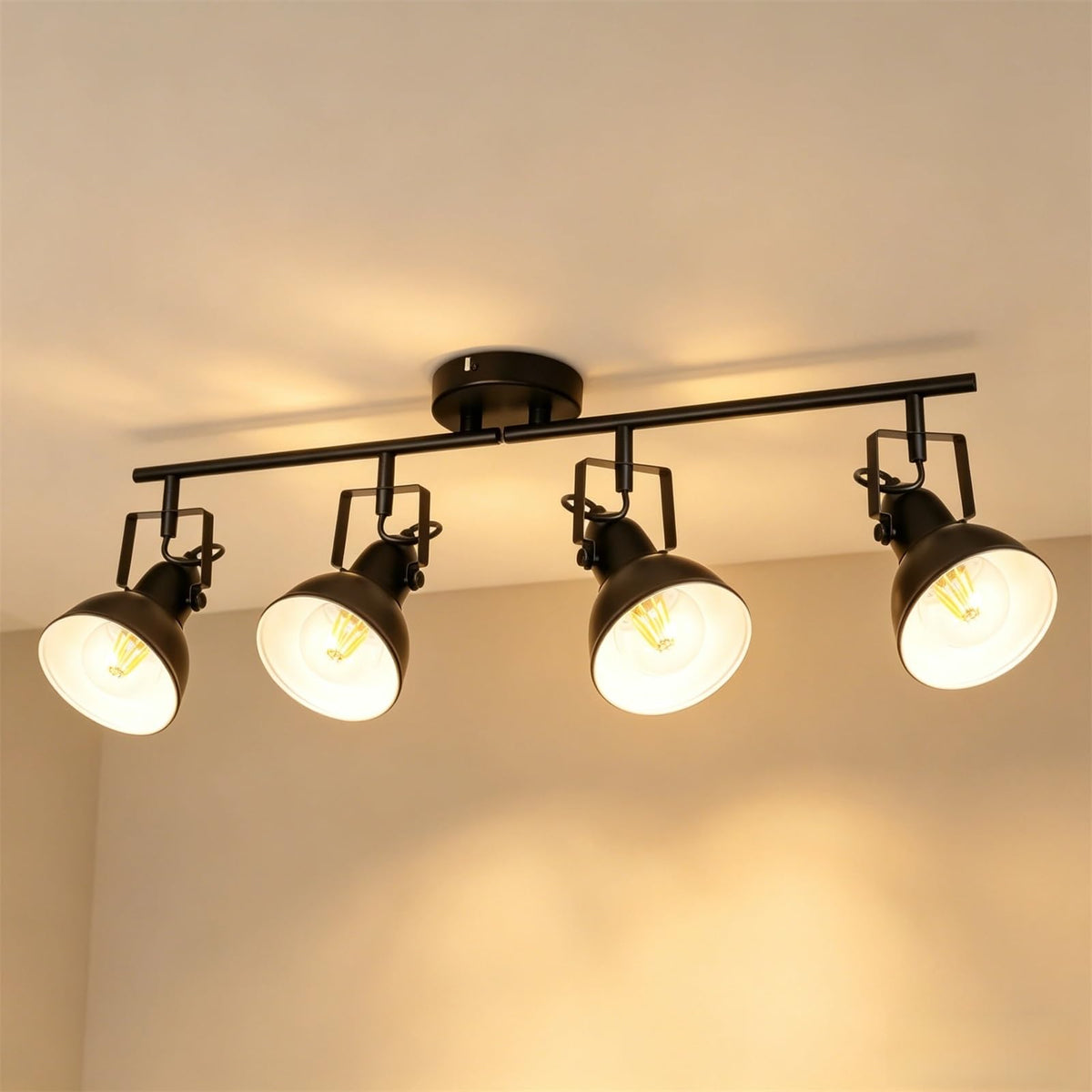 Track Lighting Fixtures Ceiling Black, Adjustable 4-Light Spotlight