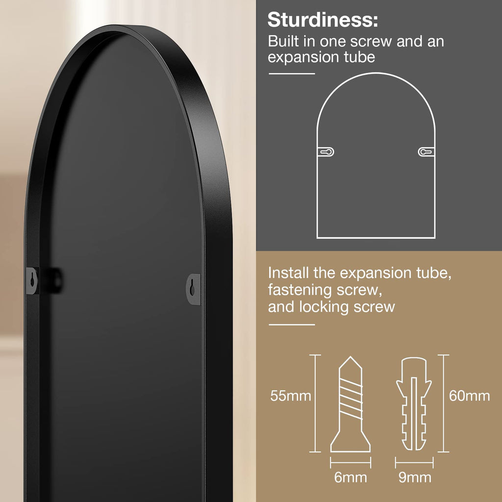 Black Arched Mirror, Arched Bathroom Mirror, 24 x 36 Inch Black Arch Mirror, Metal Frame Wall Mirror, Arched Top