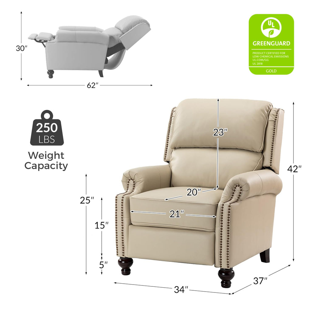 Genuine Leather Recliner Chair Set of 2, Beige