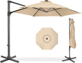 10ft Offset Cantilever Hanging Market Patio Umbrella, Smooth 360° Rotation, 8 Sturdy Ribs, Easy Adjustment - Sand