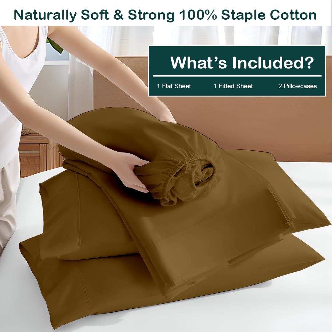 4 Pc Cotton Sheet Set Chocolate Solid 10-18" Deep Pocket