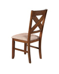 Karven Cross Back Upholstered Dining Chairs in Dark Hazelnut Finish, Set of 2