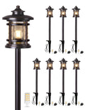 8 Pack Low Voltage Pathway Lights with G4 Bulbs, Seed Glass Shade, Aluminum