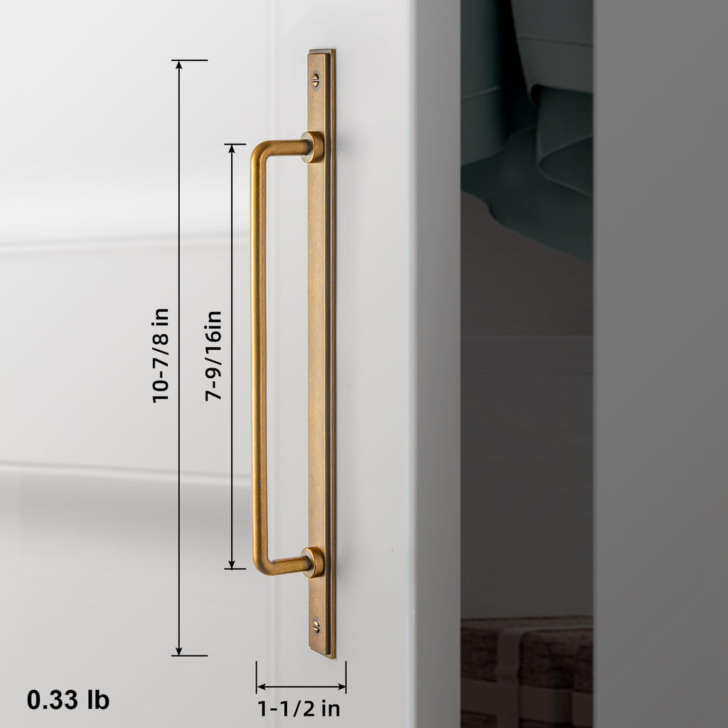 2 Pack 7 9/16'' Center to Center Antique Brass Cabinet Bar Pulls with Demi-Plaquette Backplate Vintage Drawer Handles