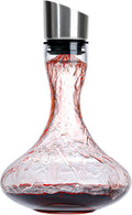 Hand Blown Wine Decanter with Aerator, 1300ml/44oz Red Wine Decanter, Crystal Wine Carafe with Stainless Steel Pour