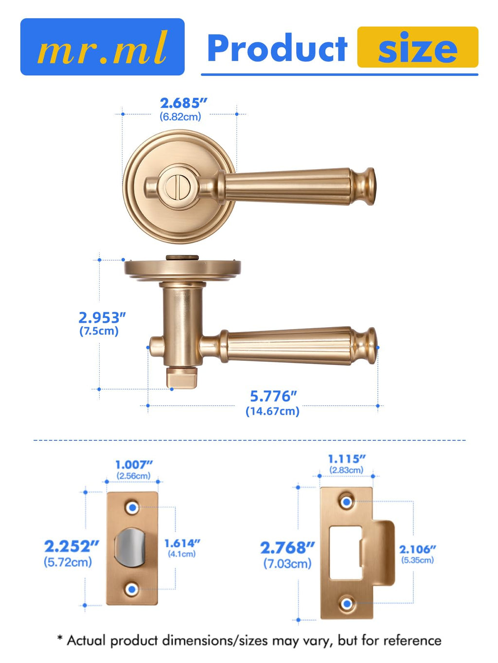Door Handles Keyless Champagne Bronze Privacy Door Lever, 2 Pack