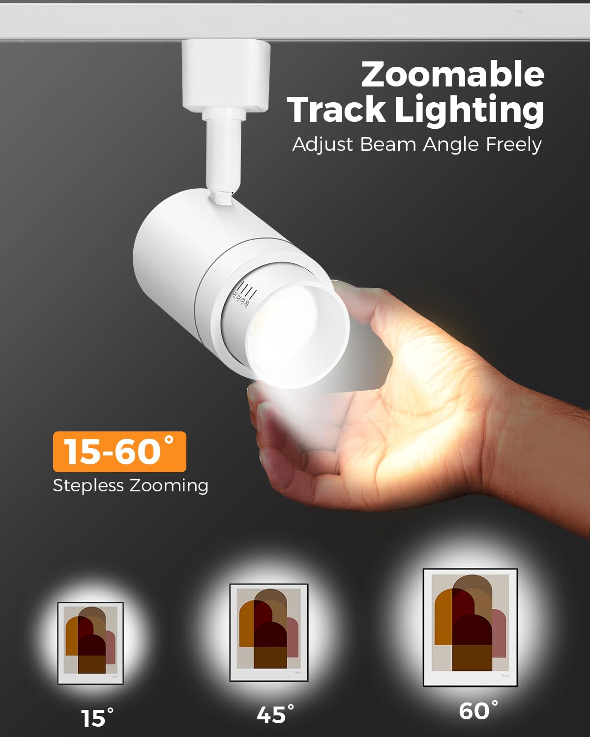 Zoomable 12-Light LED Track Lighting Kit, Dimmable 12W 3000K White