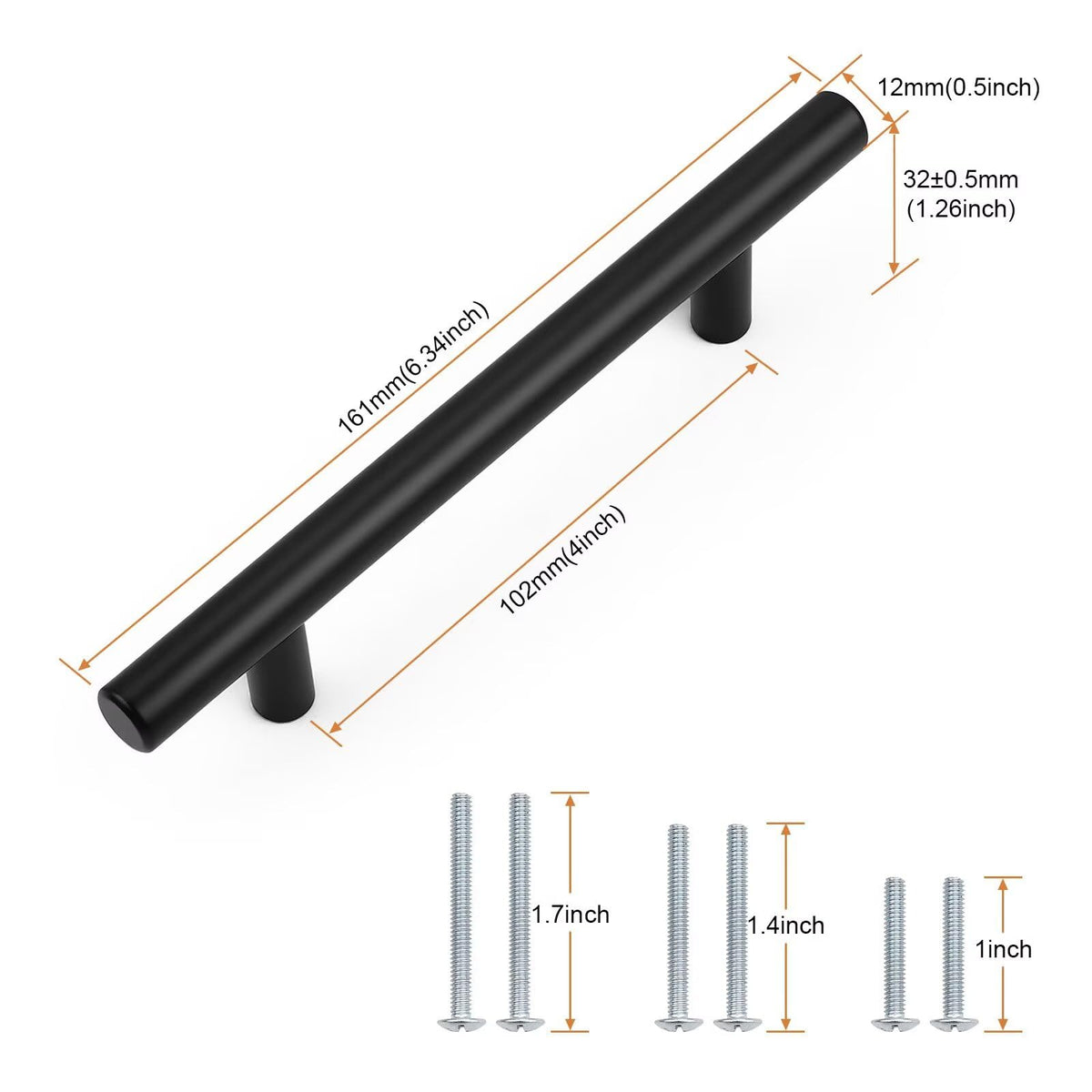 Black Cabinet Handles & Pulls 4" Hole Centers Round 25 Pack