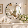 20 Inch Round Mirror, Metal Frame Circle Mirror, Black