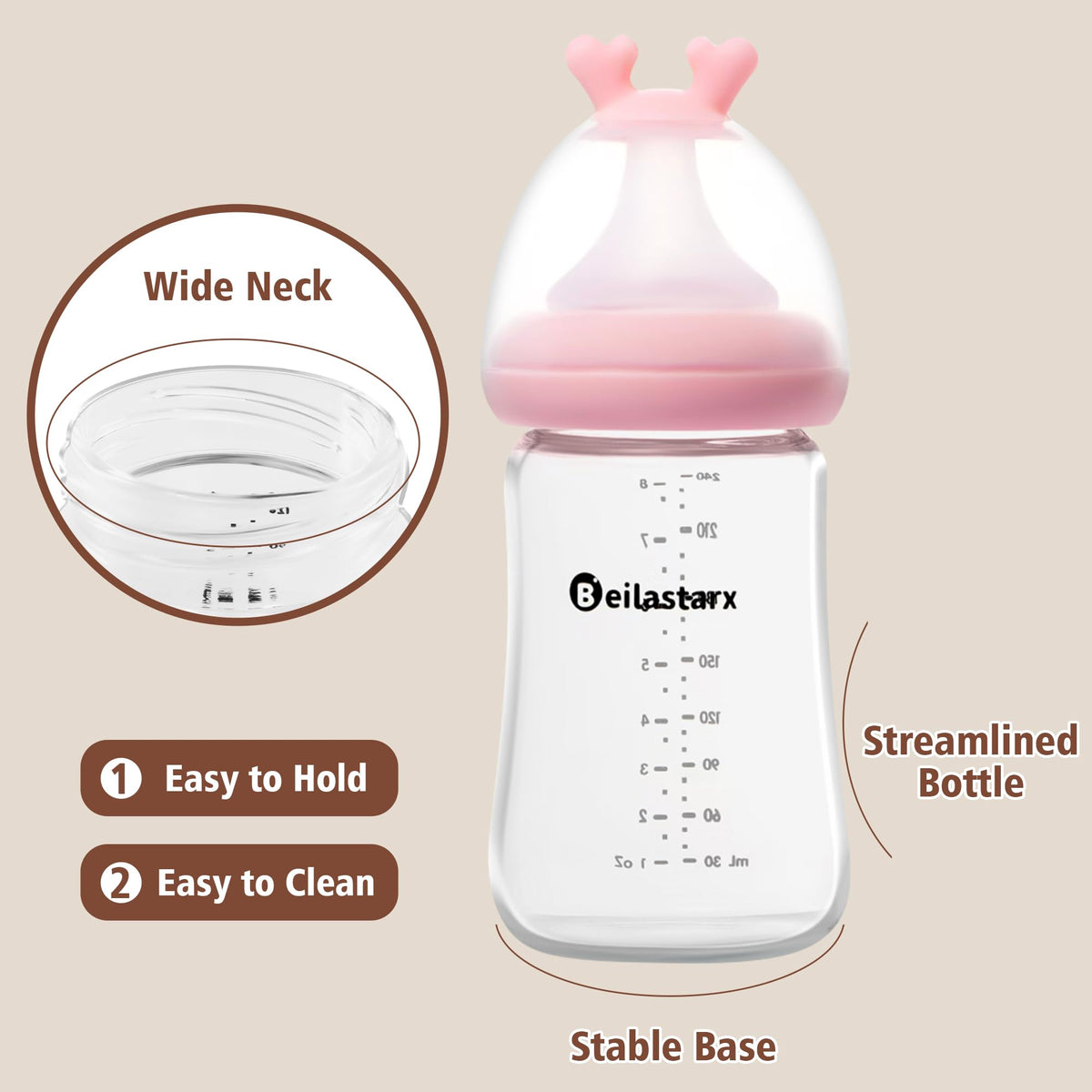 Glass Baby Bottles with Natural Response Nipple Size M - Anti Colic Baby Bottles Wide Neck Slow Flow Baby Bottle(Red