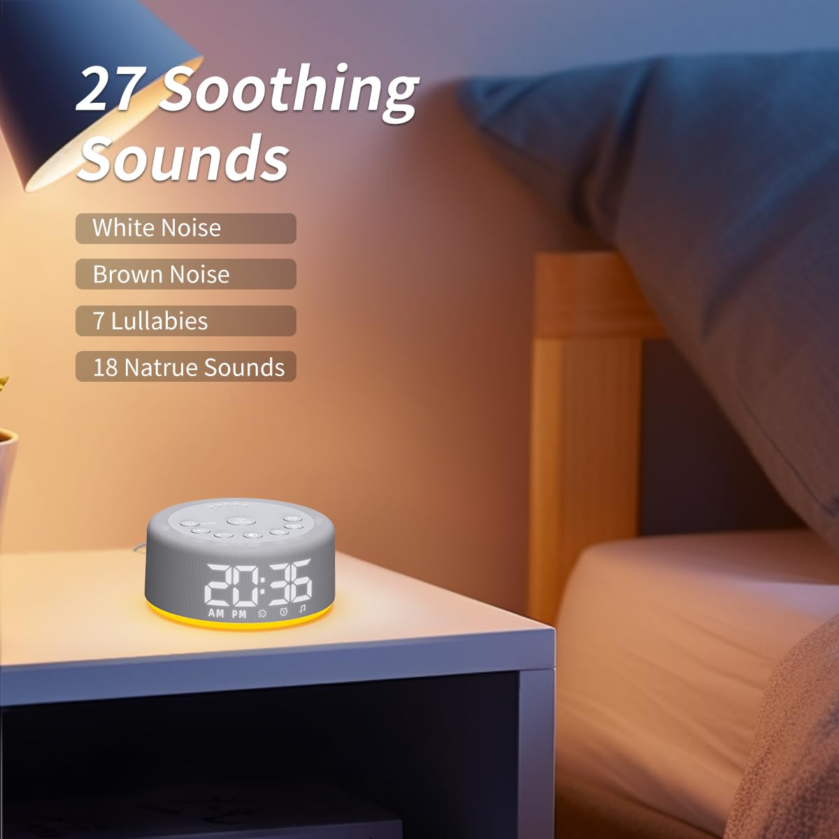 3 in 1: Sound Machine Alarm Clock Night Light White Noise Machine with 30 Sleeping Sounds for Baby Kids Adults 32