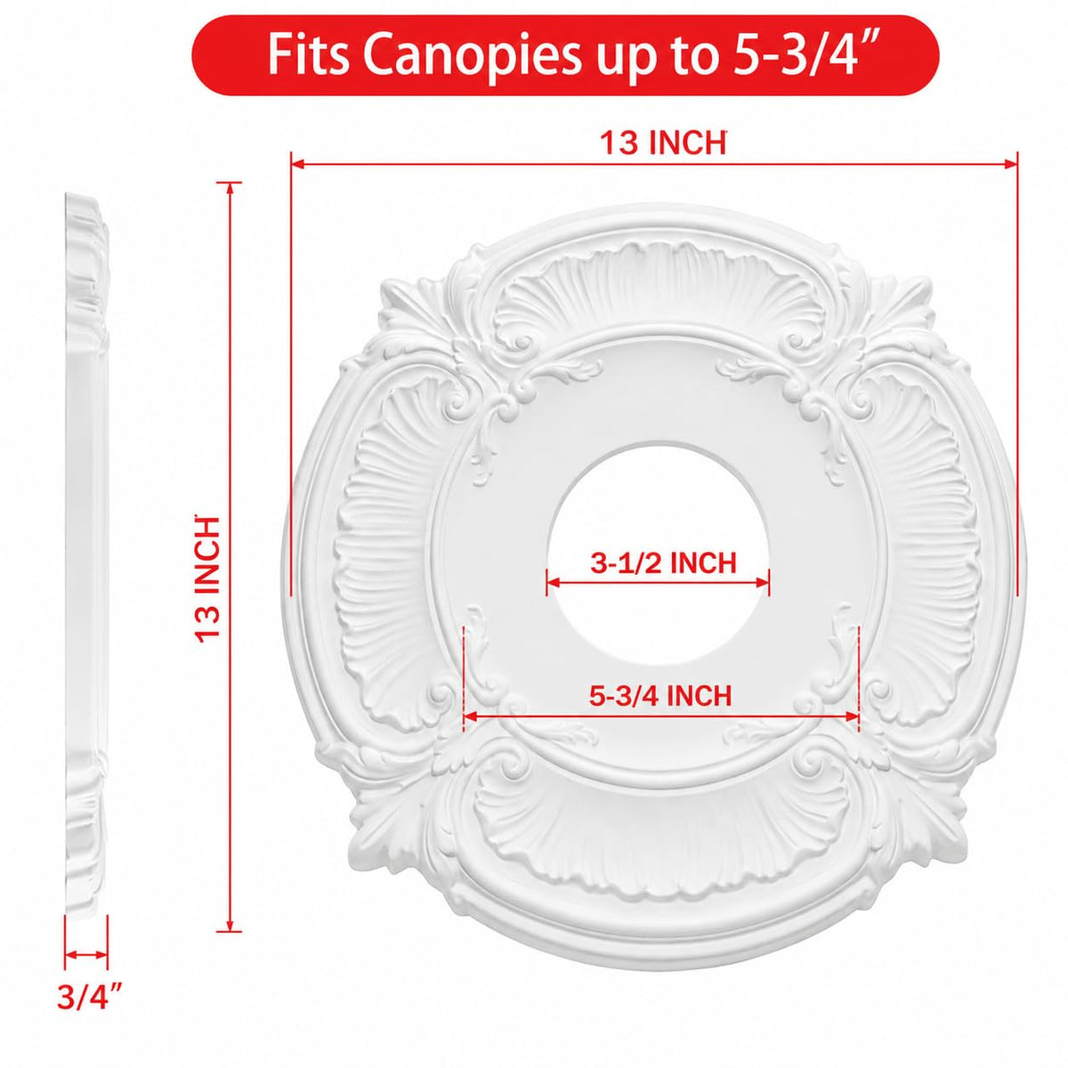 PU Ceiling Medallion for Light Fixtures and Ceiling Fans,White,1-Pcs