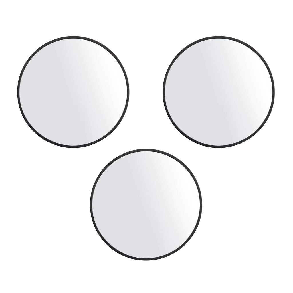Circle Mirror Set, 3-Piece Small Round Mirrors, 10 Inch, Black, Plastic Frame, Glass Mirror, Easy Installation
