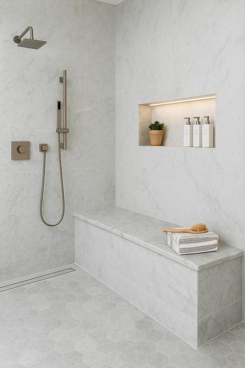 Custom Size | White Carrara Marble Rectangle Shower Bench | Tile Shower Seat for Schluter Kerdi Board, VEVOR, The