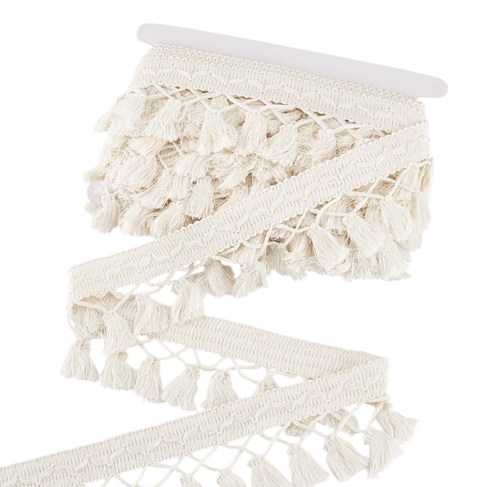 Tassel Fringe Trim, 2-3/4 inch Polyester Lace Tassel Trim Ribbon Beige Sewing Fabric Trims Crochet Ribbon - 10 Yards