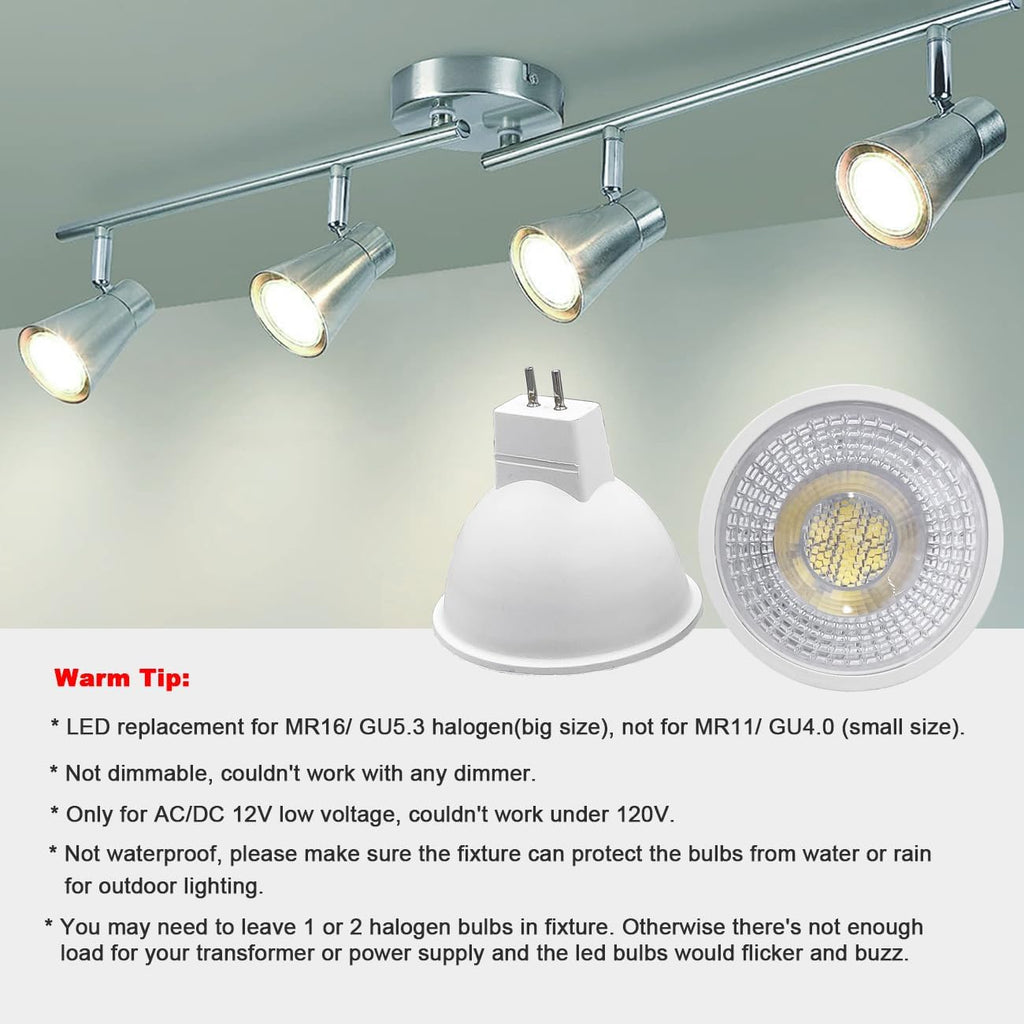 MR16 Led Bulbs 6W Replace 50W Halogen,12V Low Voltage MR16 GU5.3 Spotlights for Outdoor Landscape Track Lighting,Not