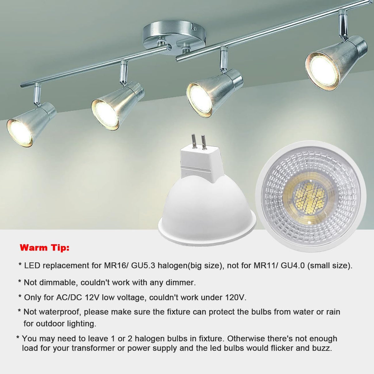 MR16 Led Bulbs 6W Replace 50W Halogen,12V Low Voltage MR16 GU5.3 Spotlights for Outdoor Landscape Track Lighting,Not