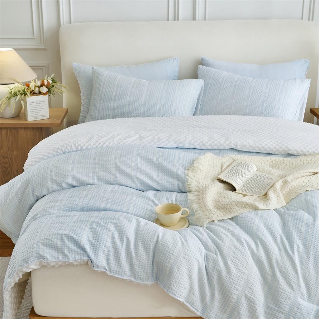 Boho Comforter Set 2 Pieces Sky Blue Stripe Bedding Set