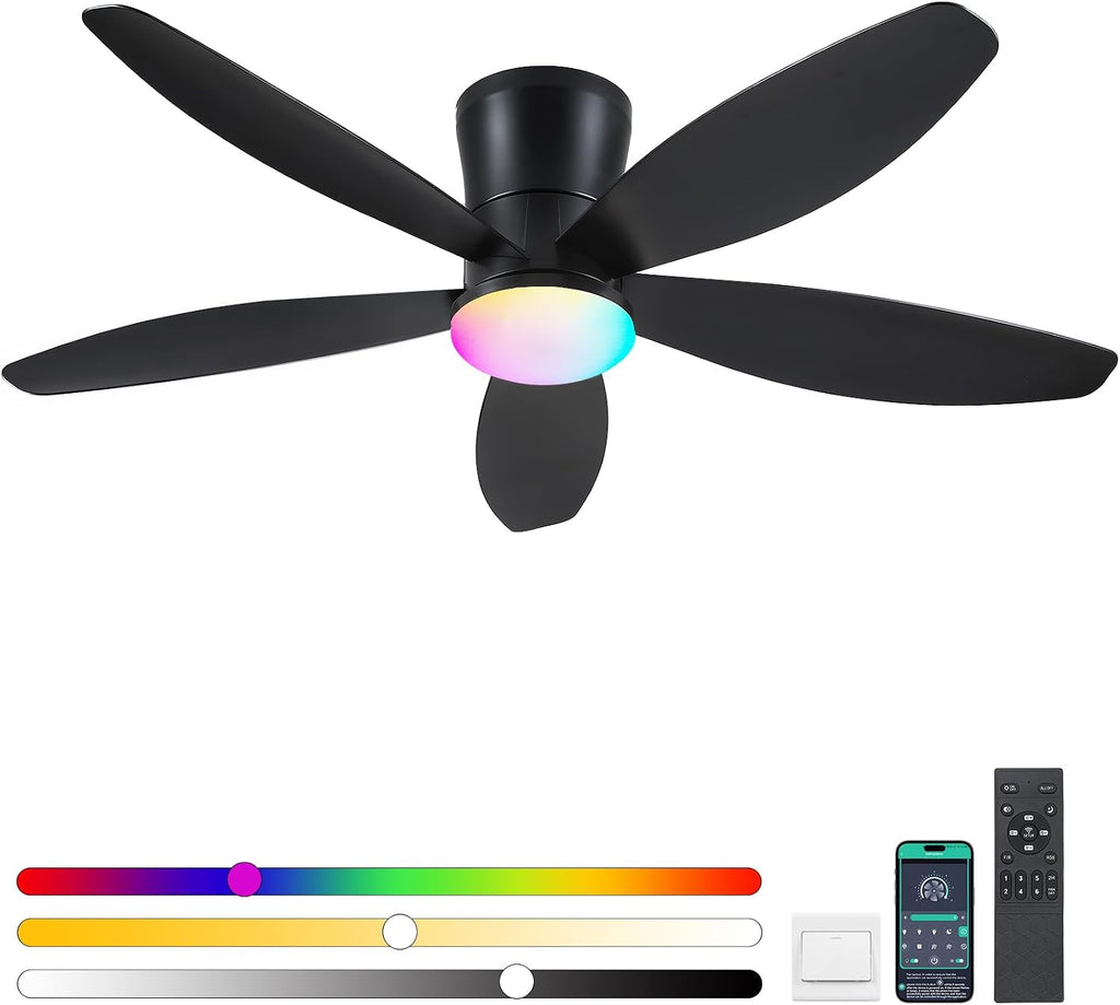 Indoor/Outdoor Flush Mount Ceiling Fan with Light & Remote