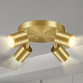 LED 4 Light Track Lighting Kit, LED Track Lighting Fixtures, Gold Round Ceiling Spot Lighting, Flexibly Rotatable