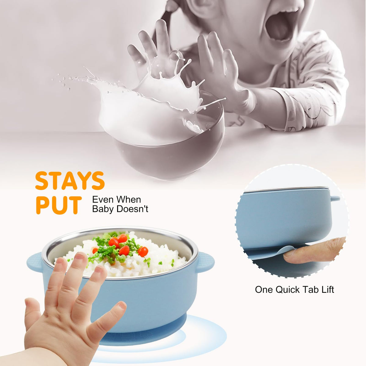 4 Pack Stainless Steel Baby Bowls with Suction 2-in-1