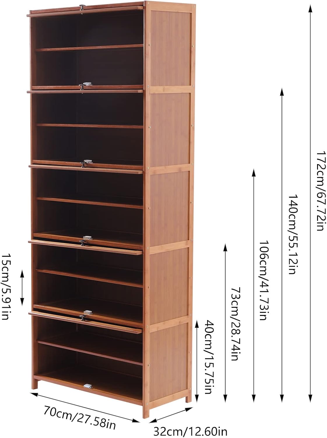 Tall Bamboo Shoe Storage Cabinet Bamboo Shoe Rack with Doors, 11 Tier Freestanding Shoes Rack Heels Sneakers Shelf