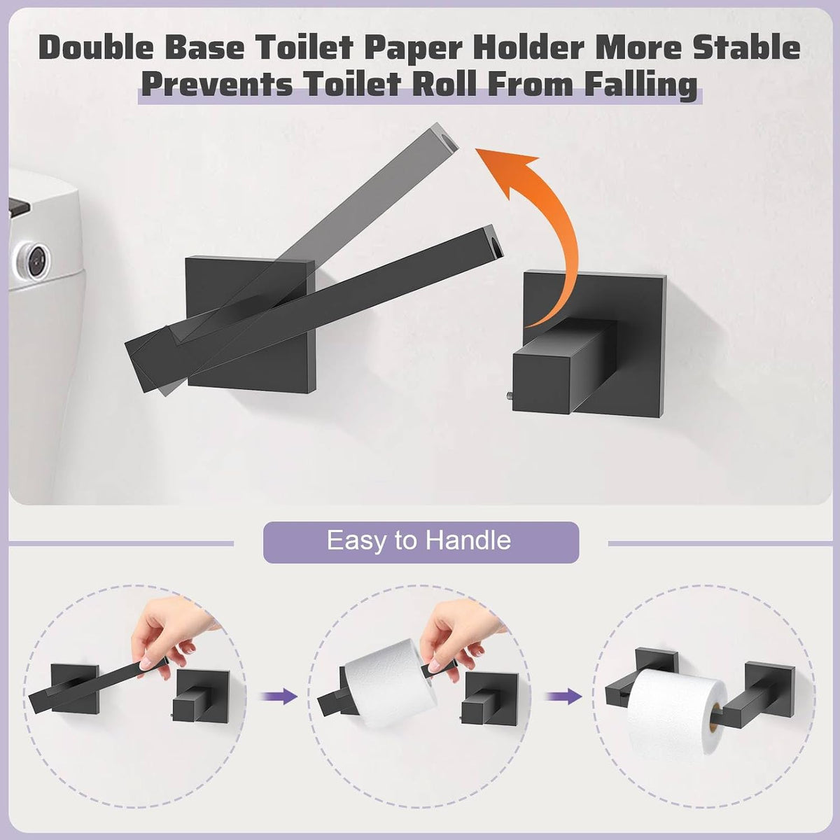Matte Black Towel Bar Set 5-Piece Bathroom Hardware Accessories Set,23.6 Inch Modern Towel Holder Set SUS304