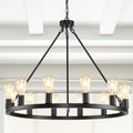 31.5" 12-Light Black Farmhouse Wagon Wheel Chandelier