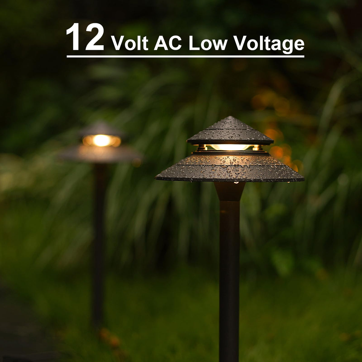 Pathway Lights 3W LED 2PK Outdoor Low Voltage Landscape Lighting 180 Lumen Hardwired 2 Tier Pagoda Path Lights