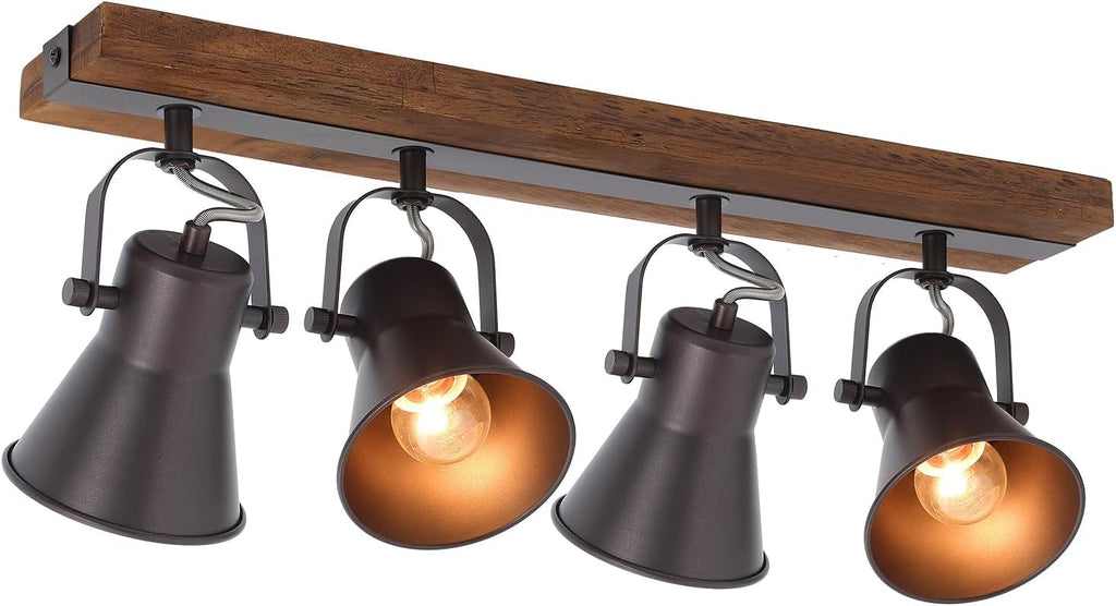 Farmhouse Wood Track Lighting with Dark Brown Metal Shades