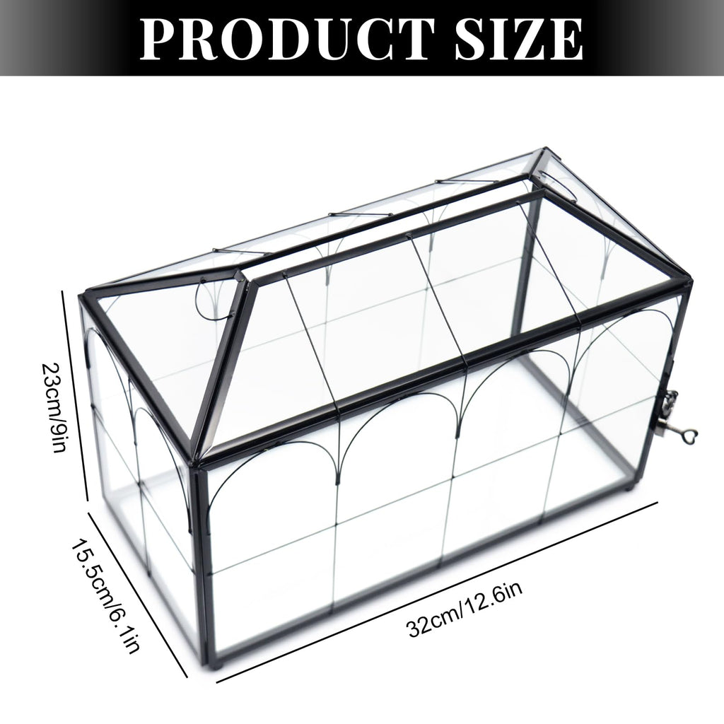LargeBlack and Glass Card Box for wedding with Lock and Slot - Wedding Envelope Card Holder for Reception Clear Lock