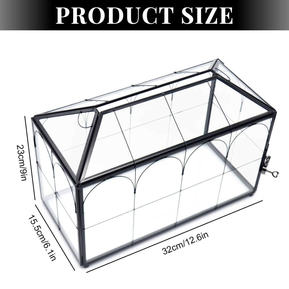 LargeBlack and Glass Card Box for wedding with Lock and Slot - Wedding Envelope Card Holder for Reception Clear Lock