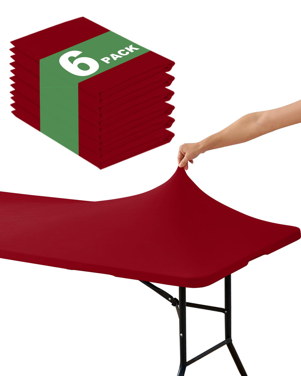 Fitted Tablecloth Rectangle Table Cloths with Elastic, 6 ft, Red, 6 Pack