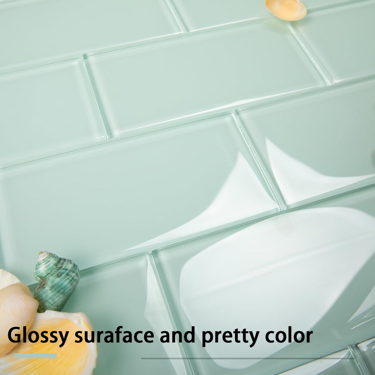 Peel and Stick Glass Subway Tile, 3 x 6 Inch, 5 Sq Ft, Light Green Glass Kitchen Backsplash Wall, 40-Pack